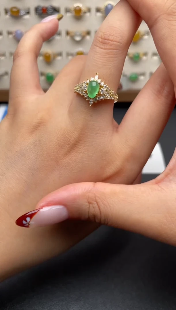 银S925镶嵌戒指翡翠一物一证一礼盒