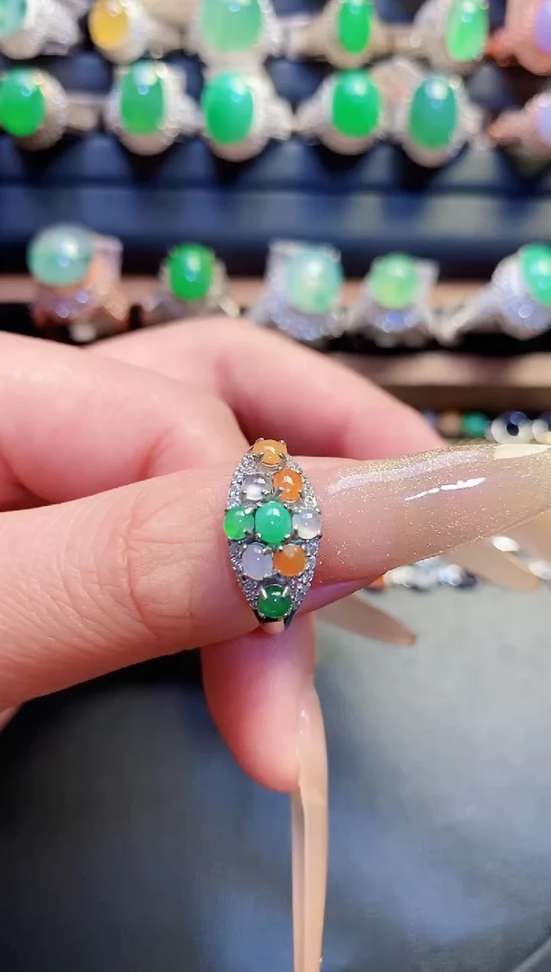 银S925镶嵌戒指翡翠天然