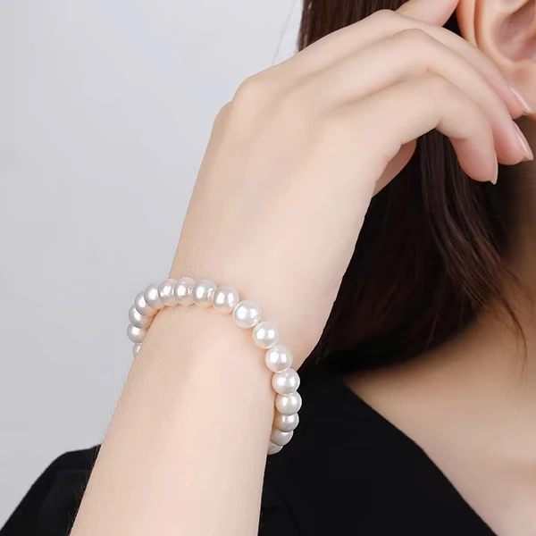 9-10.5mm淡水无核珍珠手链极强光微微瑕珍珠手链百搭素银手链