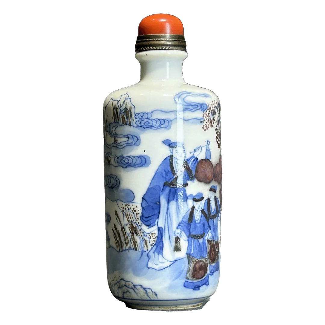 25321963x青花釉里红人物纹鼻烟壶