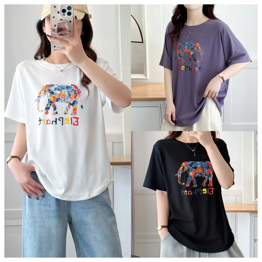 大码女装春季卡通印花圆领T恤2025新款宽松显瘦时尚百搭气质短袖