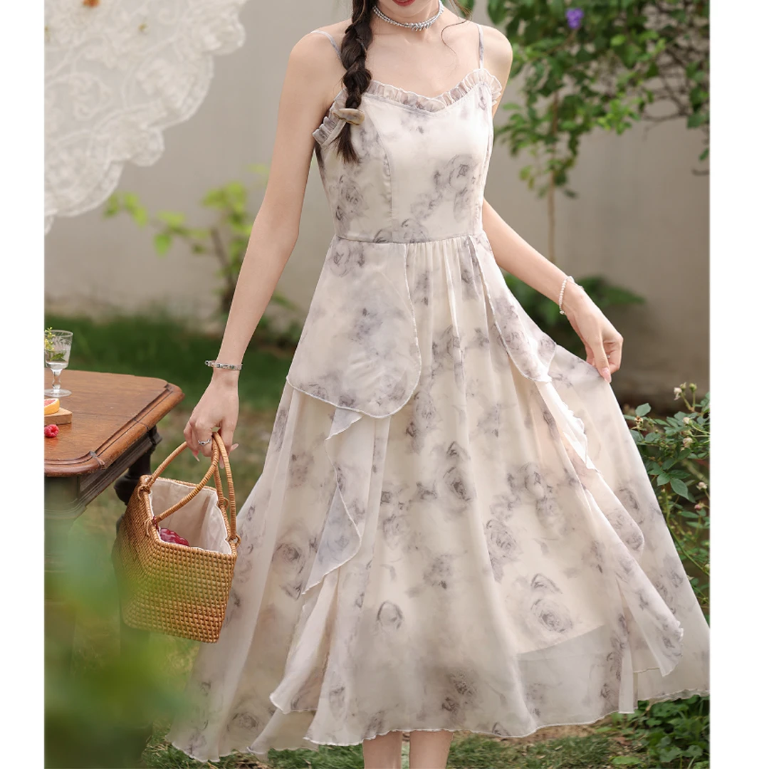 【品牌撤柜款ZB】法式设计感连衣裙2025春季新款气质吊带裙L33952