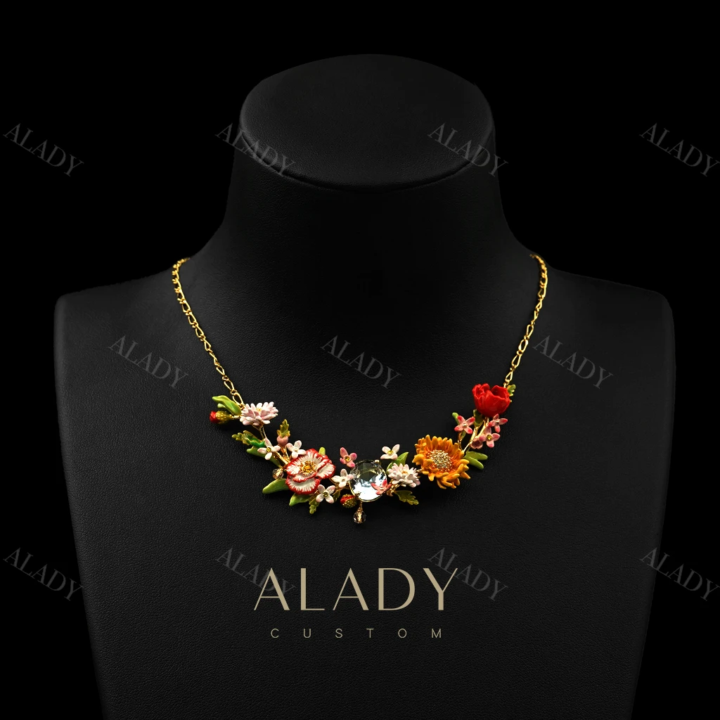 合金合成锆石项链 望春山永生花时尚花卉项链