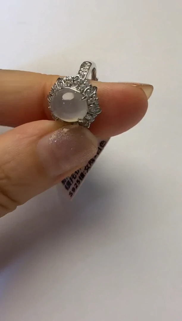 银S925镶嵌戒指翡翠925银镶缅甸A货翡翠戒指