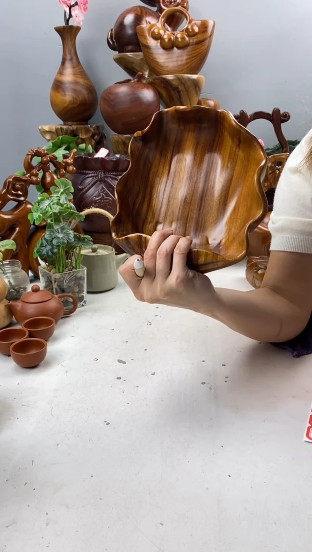 香樟木A25贝壳果盆/尺寸