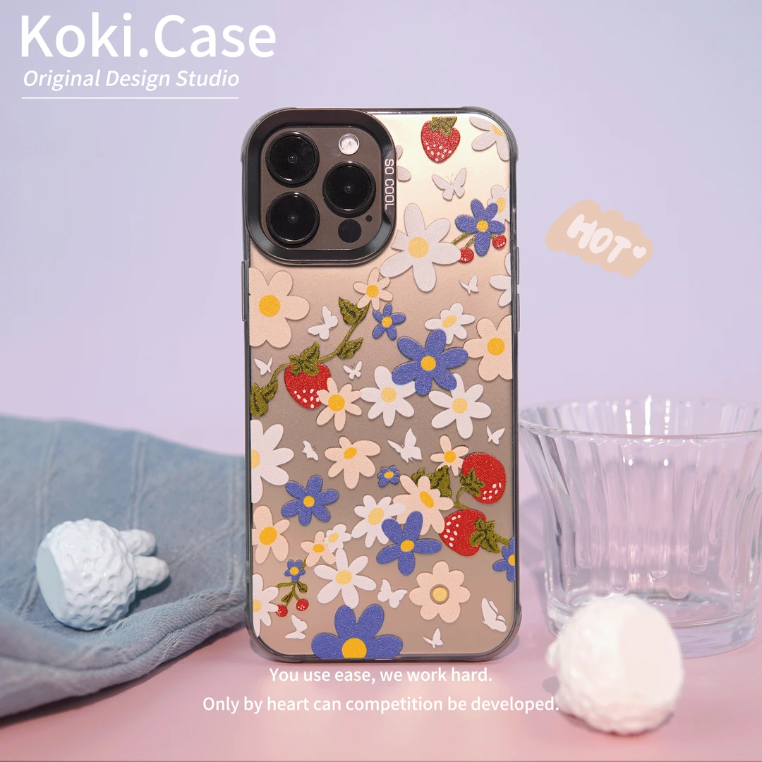 适用苹果16华为荣耀oppo夏日花花可爱创意卡通二代彩银手机壳新款