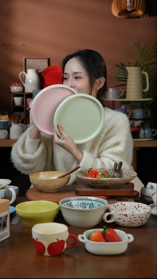 瓷片8.5英寸粉绿色盘 2个装  微瑕 凑满20发货