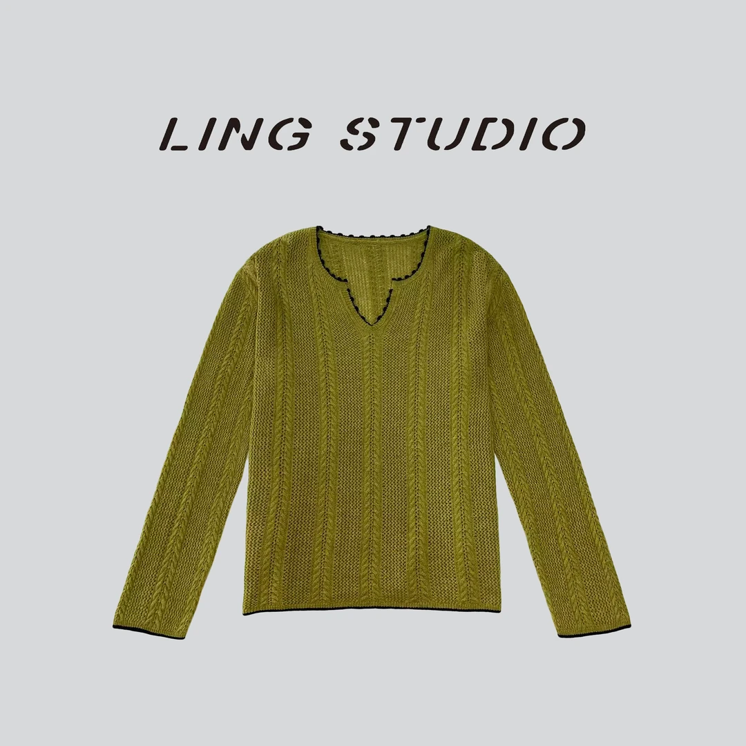 LING/STUDIO『法式慵懒』秋季麻花设计感慵懒针织套头毛衣5090674