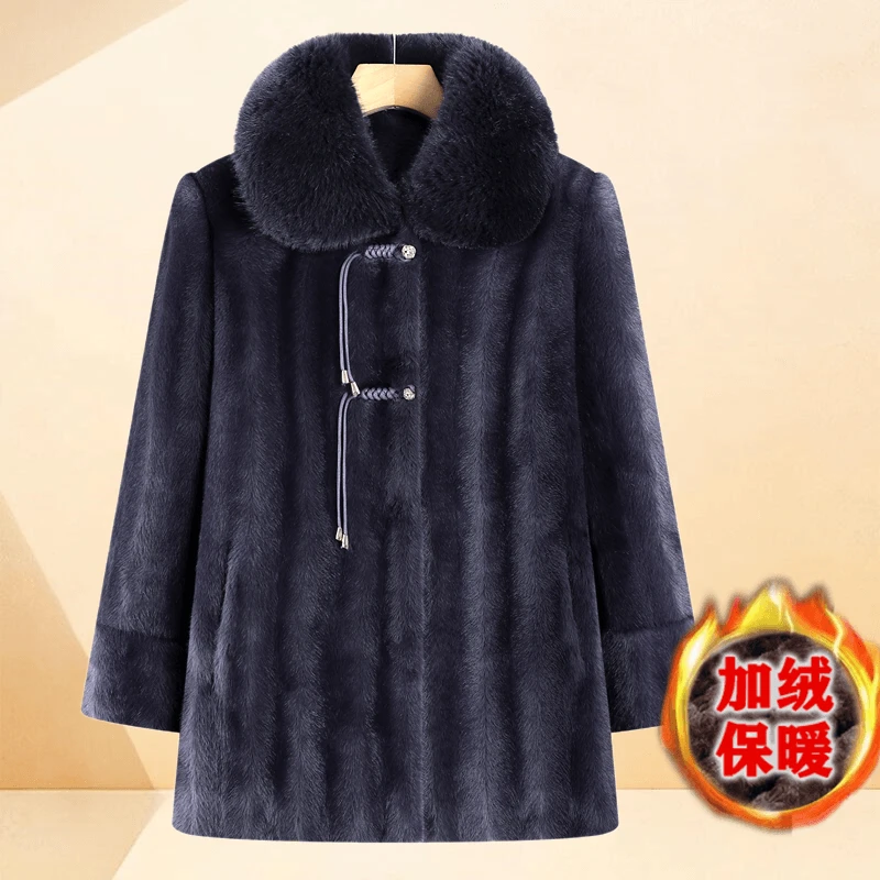 中老年人妈妈冬装北极貂绒外套女2025新款高贵奶奶加绒加厚大衣服