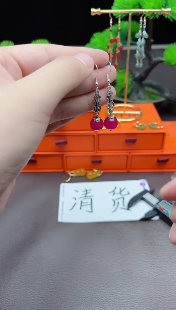 玛瑙/玉髓耳饰银S925镶嵌205