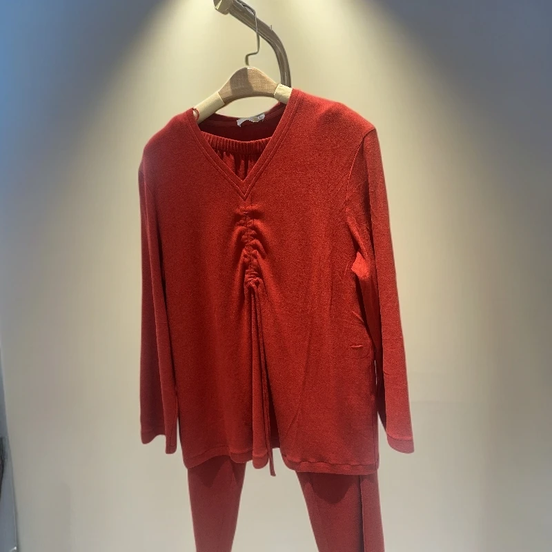 宽画秋季新款V领针织衫家居服保暖长袖常规款