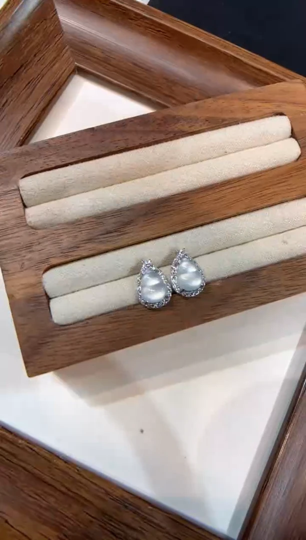银S925镶嵌翡翠耳饰耳钉