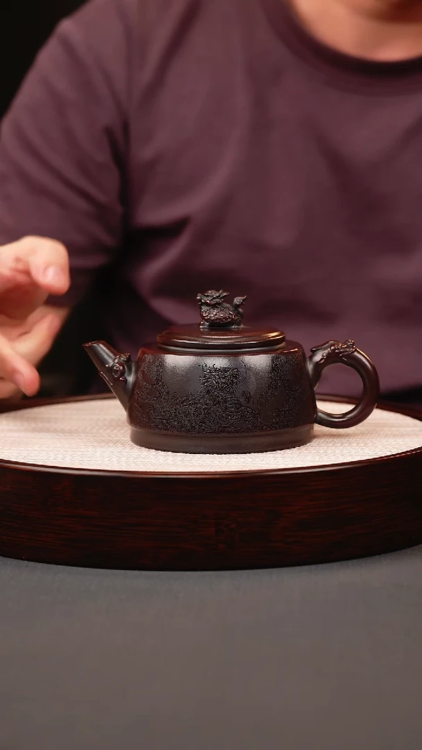 茶壶紫砂古红泥龙龟