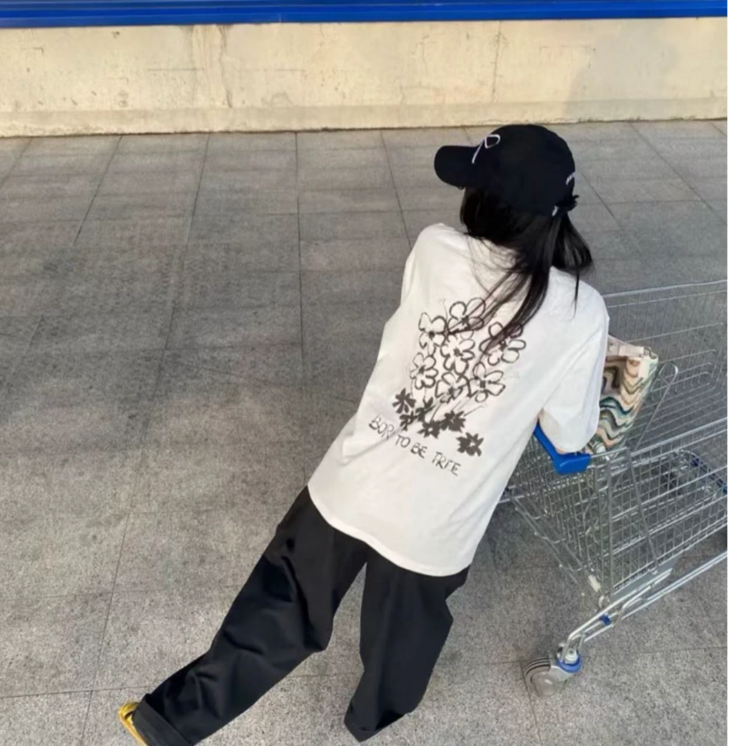 高街时尚小众潮流短袖t恤百搭韩版休闲上衣5218