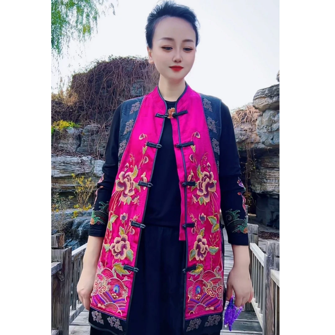 59312新中式长袖刺绣短马甲民族风