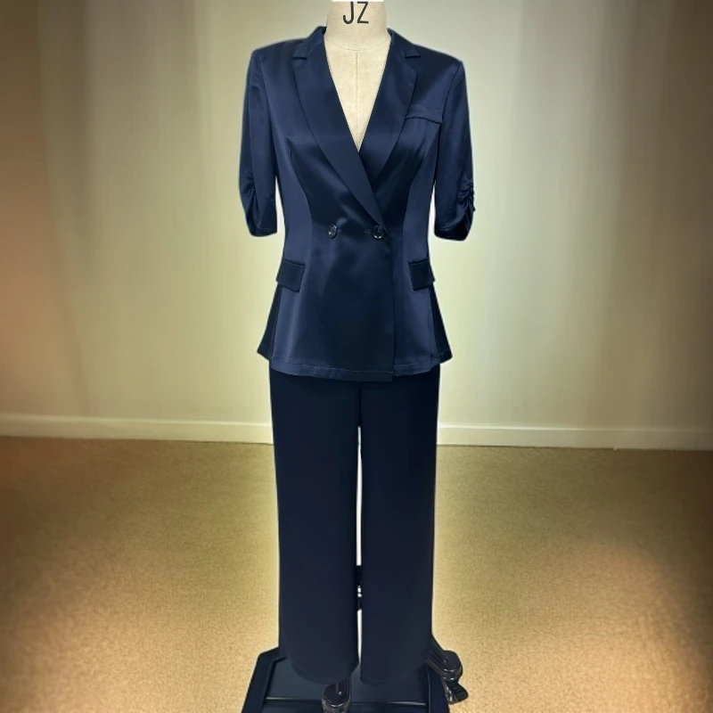 舒与石舒与石西装西服女立体剪裁蓝色纯色职业轻职风微喇西装套