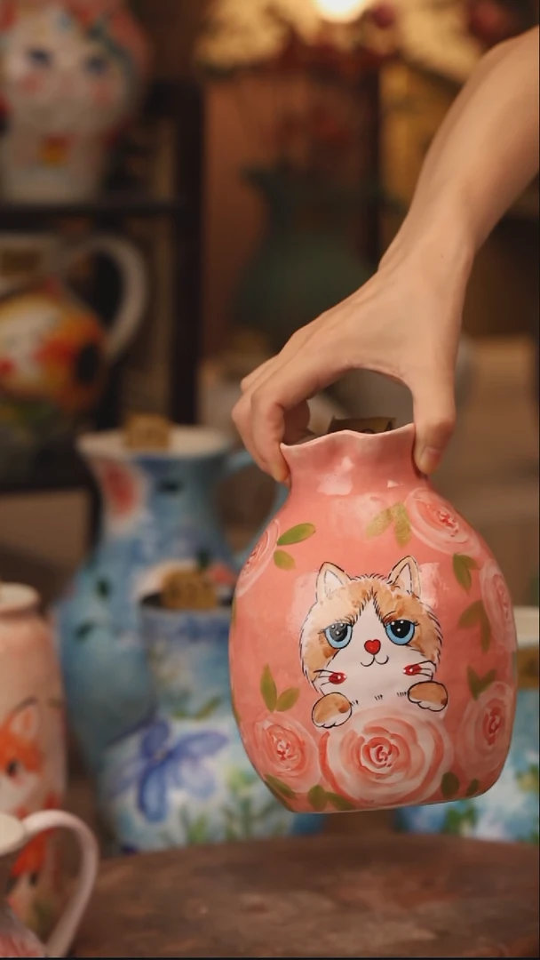 陶瓷394景德镇设计师手作花器摆件侘寂风