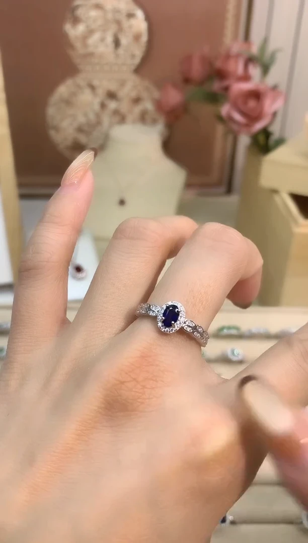 戒指蓝宝石银S925镶嵌蓝宝石