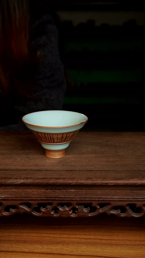 杯052号天青斗笠杯微微不完美