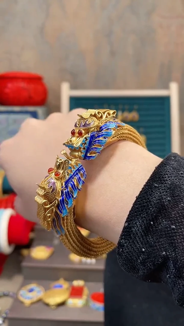 【闪购商品】非遗绝技花丝镶嵌镯子双龙软