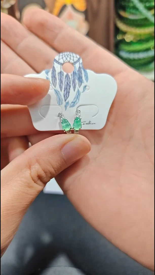 银S925镶嵌翡翠耳饰翡翠耳饰S925银镶嵌