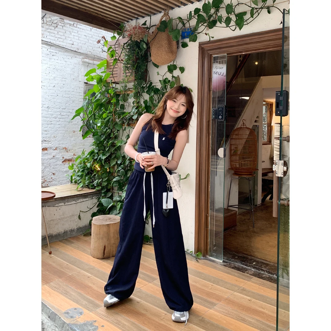 切糕自制【潮流前线】小个子春夏季出行休闲百搭凉快高腰直筒休闲裤