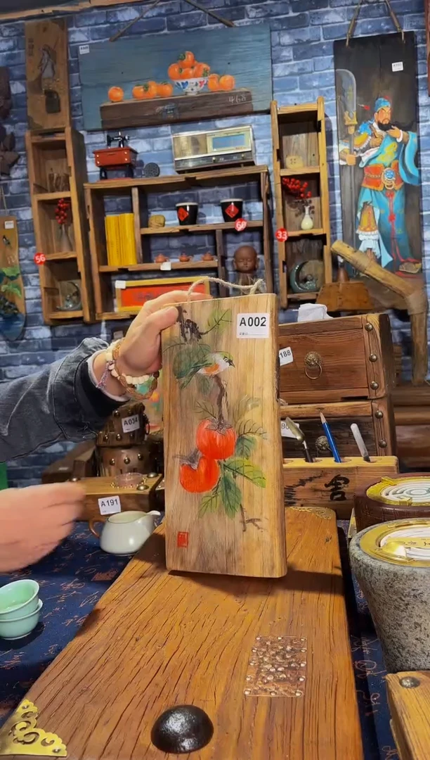 风化老门板丙烯画挂画