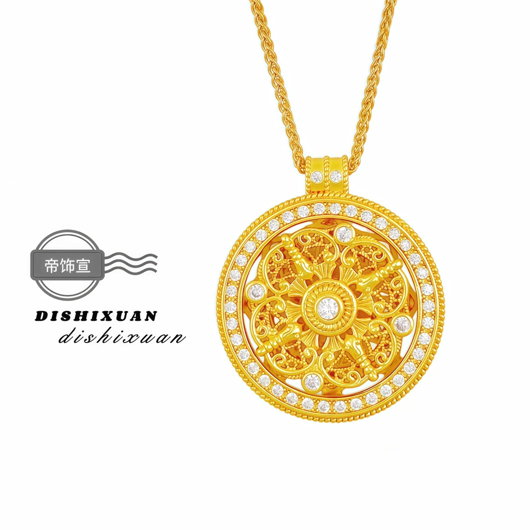 铜合金布艺项链 新中式国潮项链八宝罗盘五福六字箴言吊坠编绳