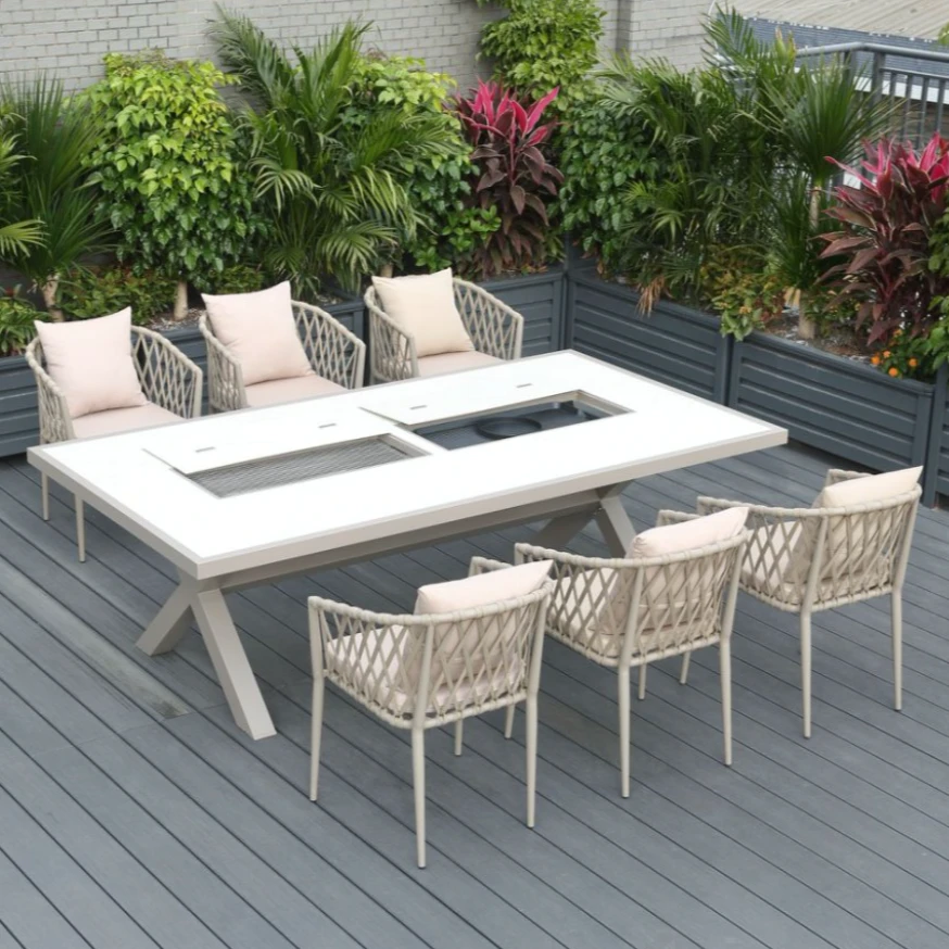 庭院烧烤桌户外庭院花园别墅桌椅组合铝合金多功能桌椅组合