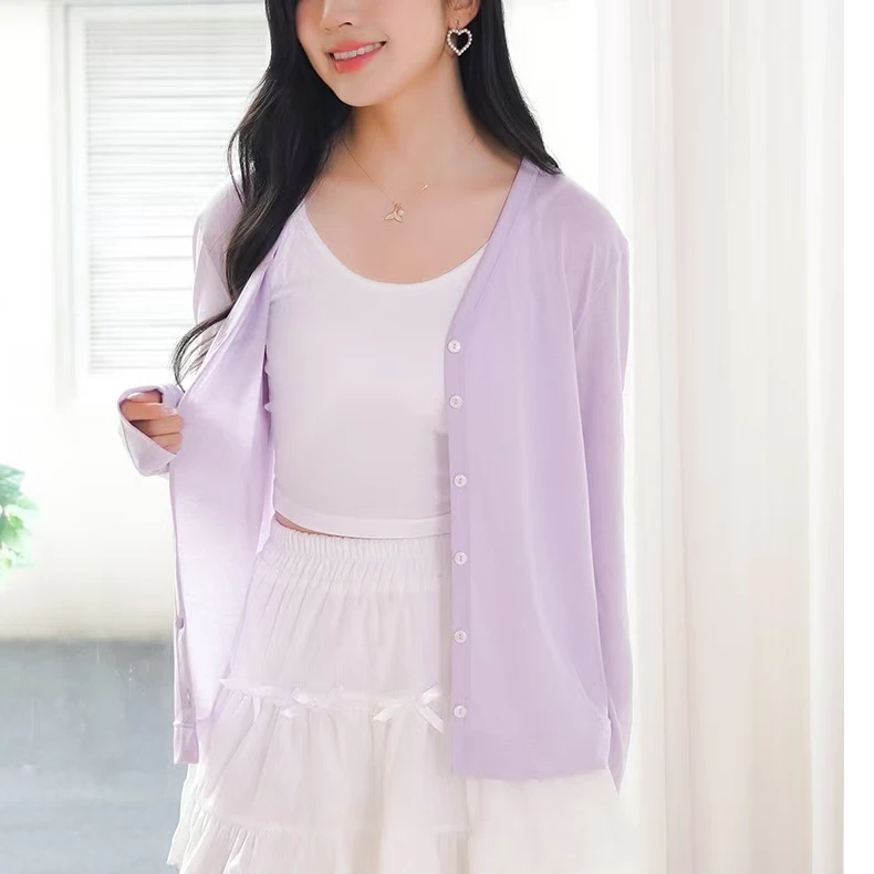 莱赛尔薄款长袖纽扣款纯色面膜衣空调衫透气开衫外搭百搭