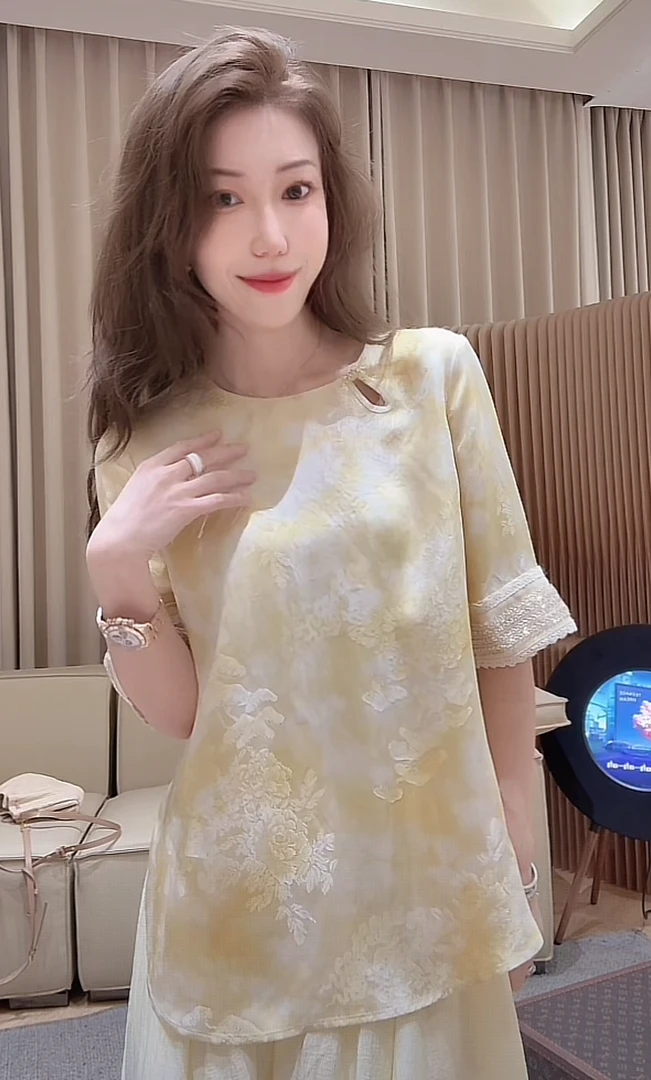 DEDM•STUDIO/气质高级感小众复古扎染圆领短袖上衣2504CS/25101