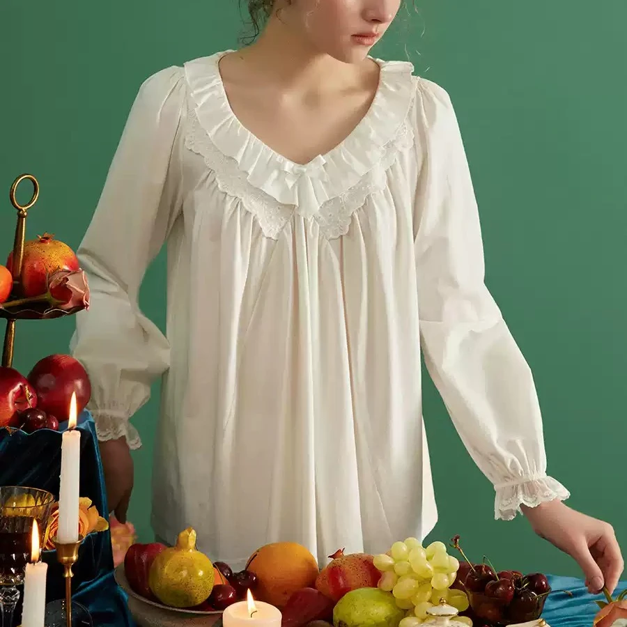 睡衣女春秋季长袖长裤套装甜美复古宫廷风V领家居服9304