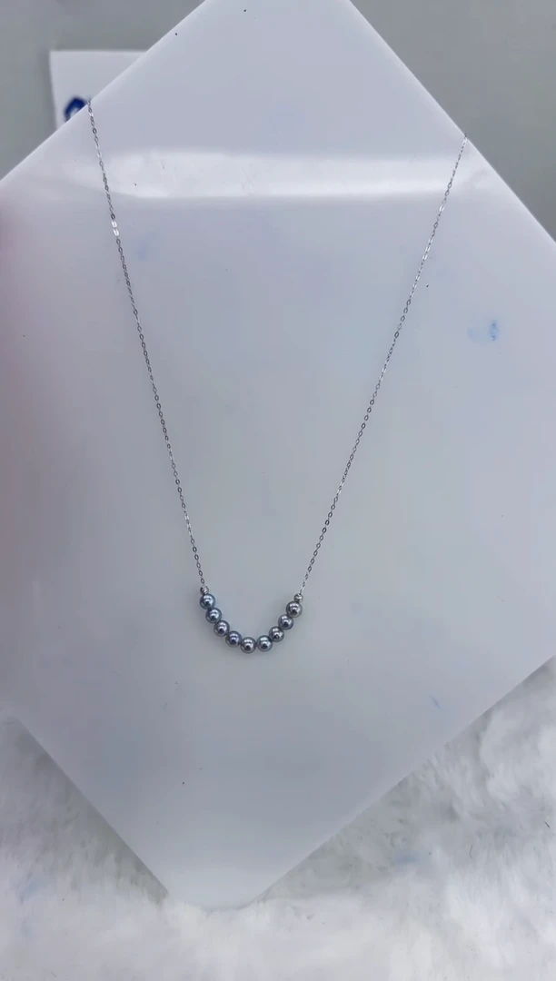 银S925镶嵌海水珍珠DA海水灰珠微笑链4-5 y333