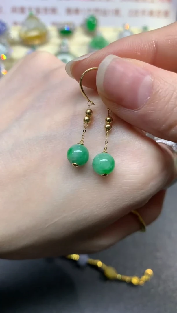 翡翠18K金镶嵌耳饰耳饰|700+70