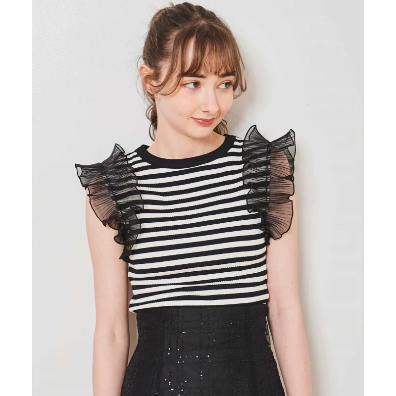 【胖虎家】 夏季新品 31 蕾丝雪纺荷叶边拼接薄款针织衫