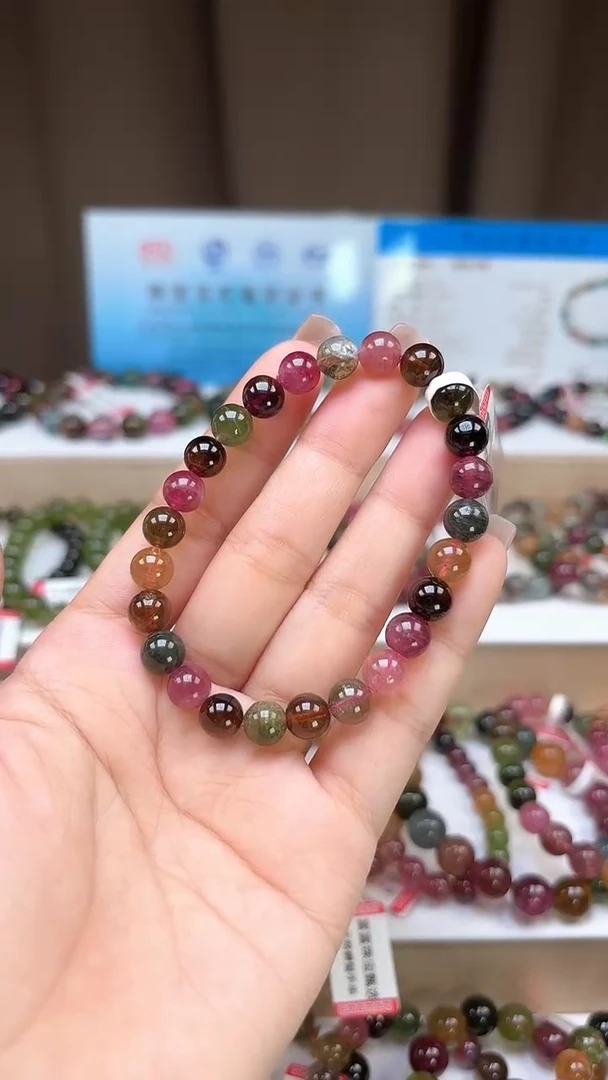 手串未镶嵌碧玺开播漏！7.3mm巴西老料高冰透糖果色单圈手串