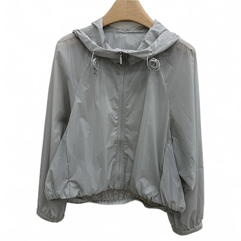 薄款夏季女拉链短款连帽短外套百搭女士时尚运动