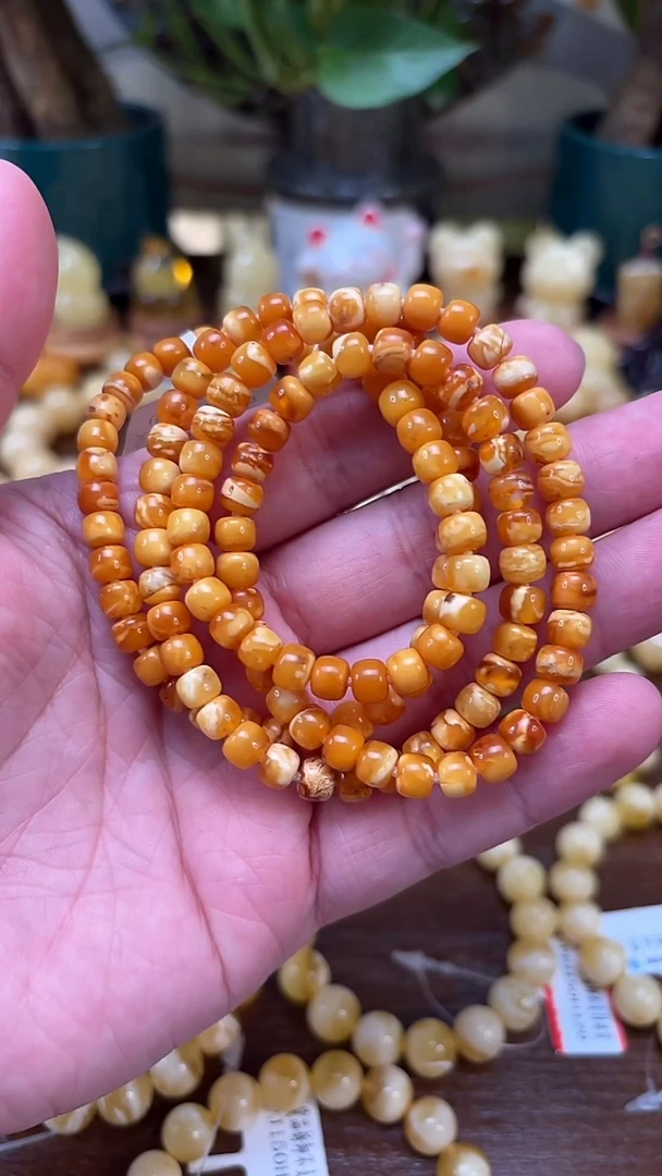 手串蜜蜡未镶嵌p58传承古董毕业老花蜡多圈 17.62克 6mm