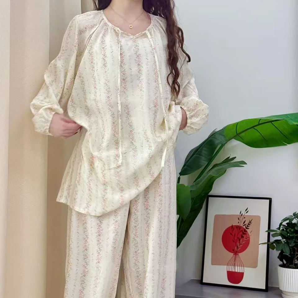 夏季绵绸新中式时尚高级气质休闲通勤显瘦百搭宽松款长袖套装