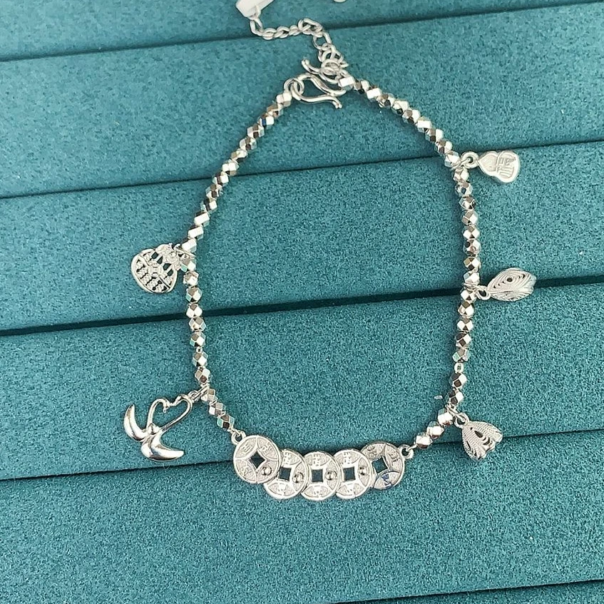 铂金素金五帝钱葫芦莲蓬手链