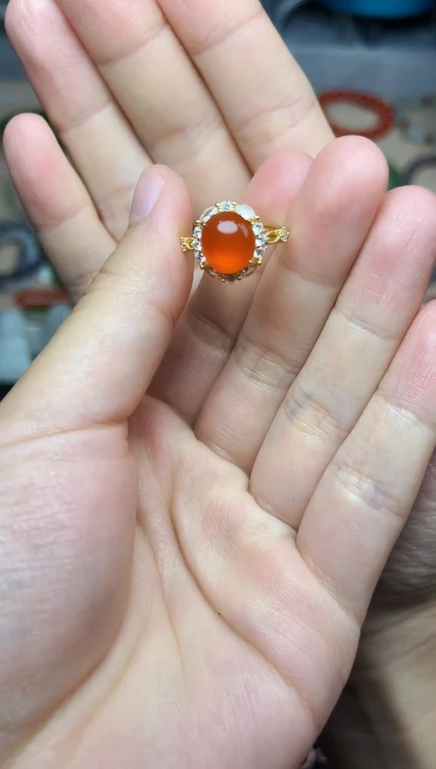 南红玛瑙戒指银S925镶嵌南红戒指06