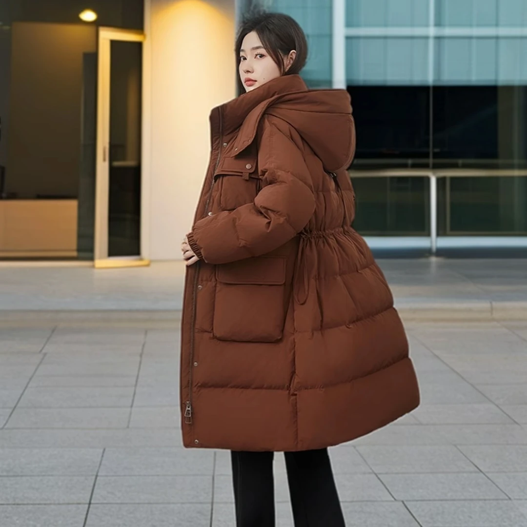 鸭鸭中长款90绒羽绒服女时尚百搭连帽90鸭绒厚外套YE3B621835L