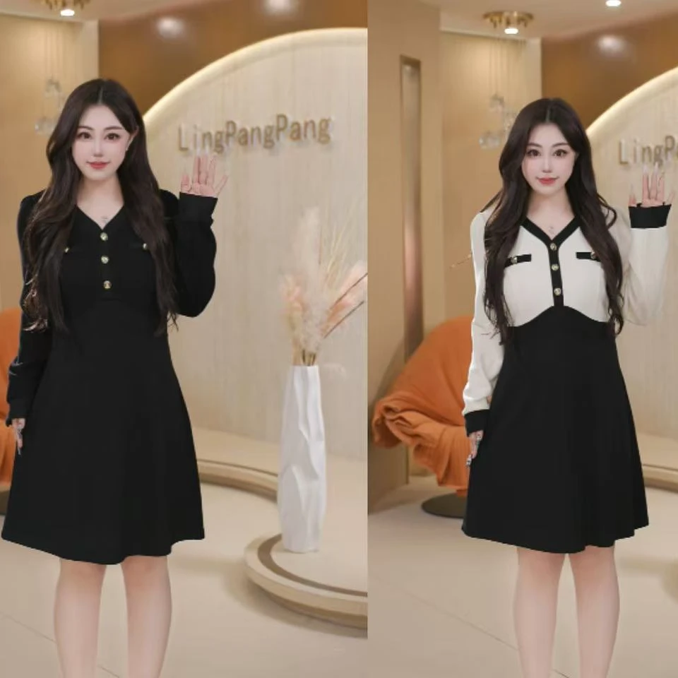 【玲胖胖 窈窕公主】休闲气质遮肉显瘦长袖大码女装连衣裙LPP61933