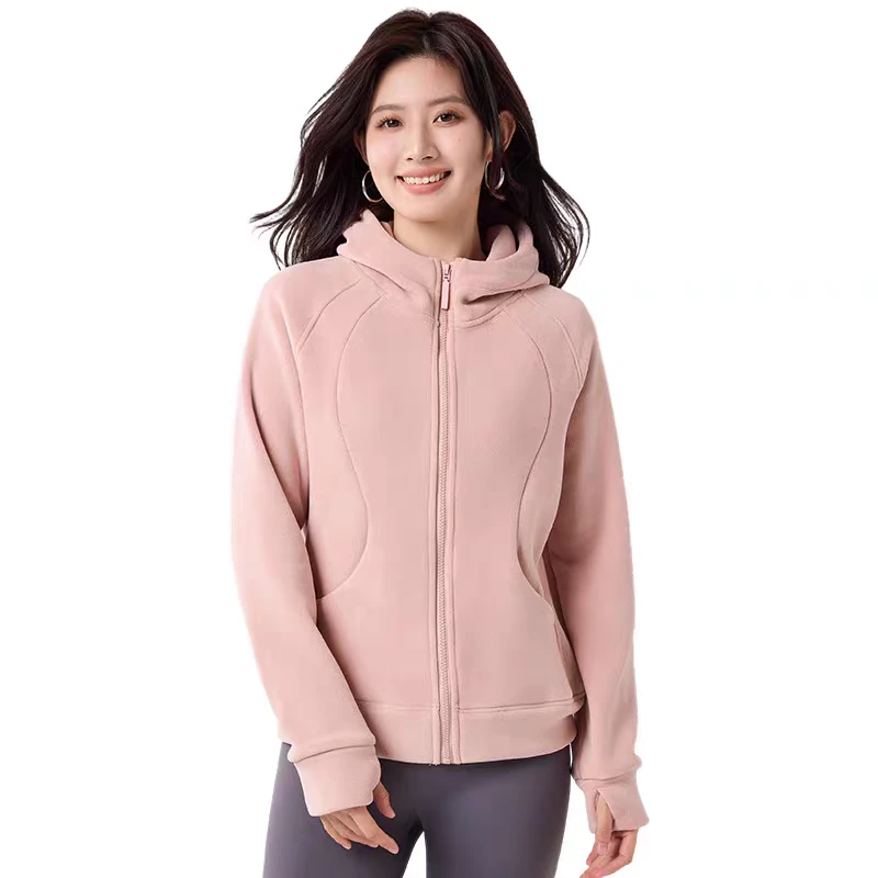 2025秋冬新款修身摇粒绒女款户外运动卫衣保暖连帽抓绒衣