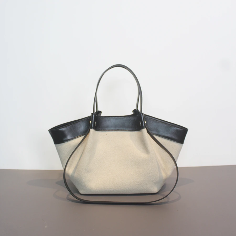 托特包磁扣蝙蝠耐磨单肩式单肩包轻奢水桶包肩包拼色