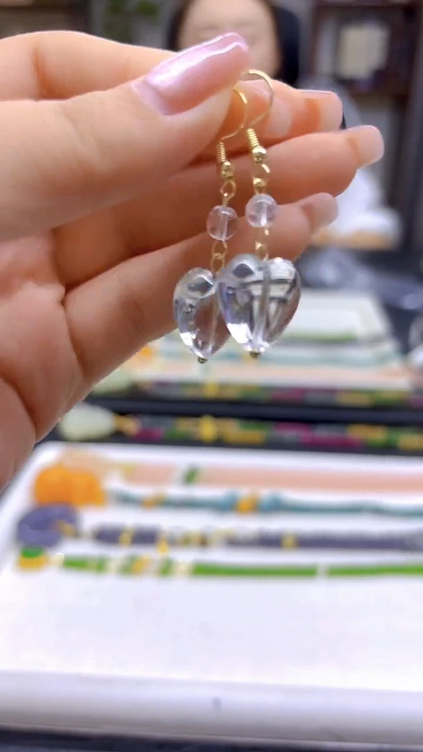 水晶耳饰14K金镶嵌DIY款E856