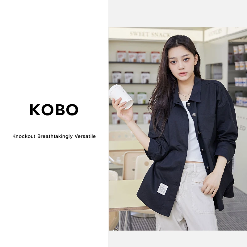 【KOBO】纯棉休闲随性风长袖衬衫女显瘦中长款衬衣外套RHY