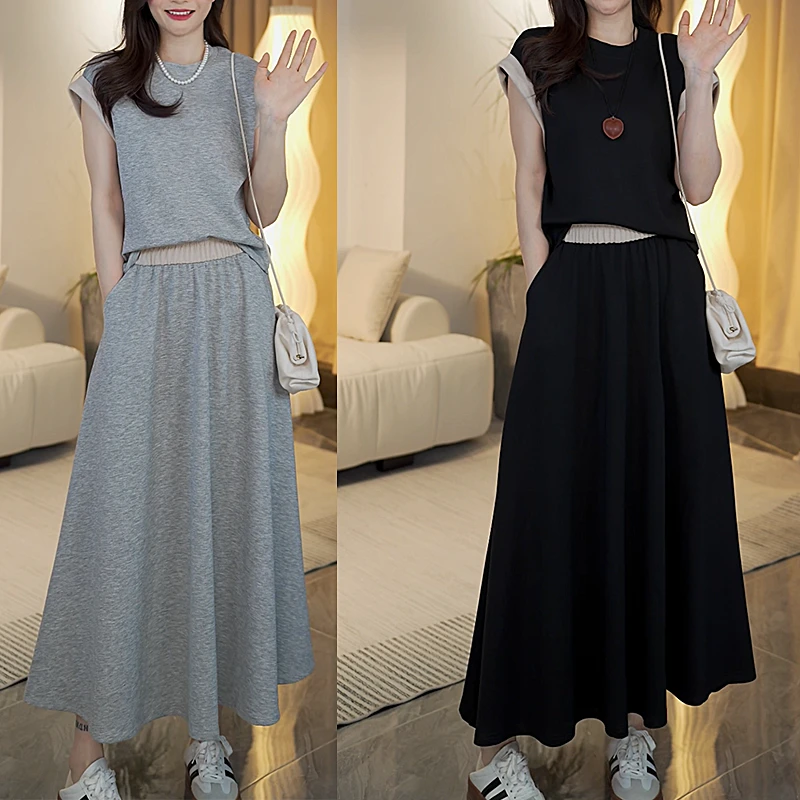 2025年新款休闲套装女夏季韩版洋气时尚减龄无袖t恤半身裙两件套