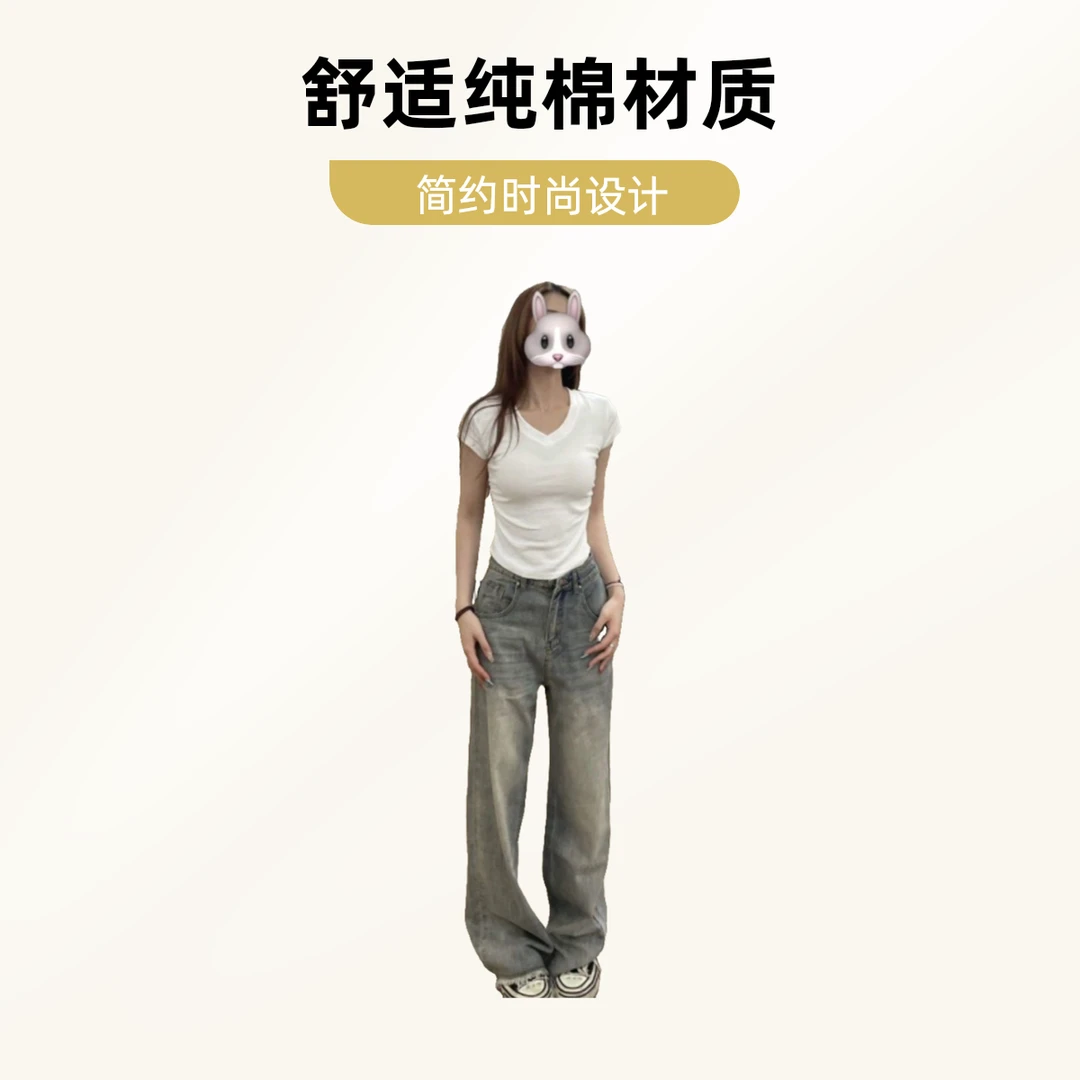 复古做旧水洗毛边直筒牛仔裤女秋冬新款韩版高腰百搭宽松显瘦长裤