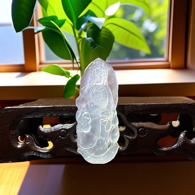 站观音随形白冰吊坠工艺冰透精美高冰男士女士巧雕